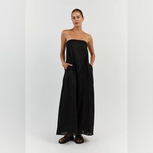 Diish KARNEY BLACK LINEN STRAPLESS DRESS